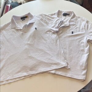 Lot of 2: Ralph Lauren Classic Fit White Polo Shirts Navy Pony Embroidery XL